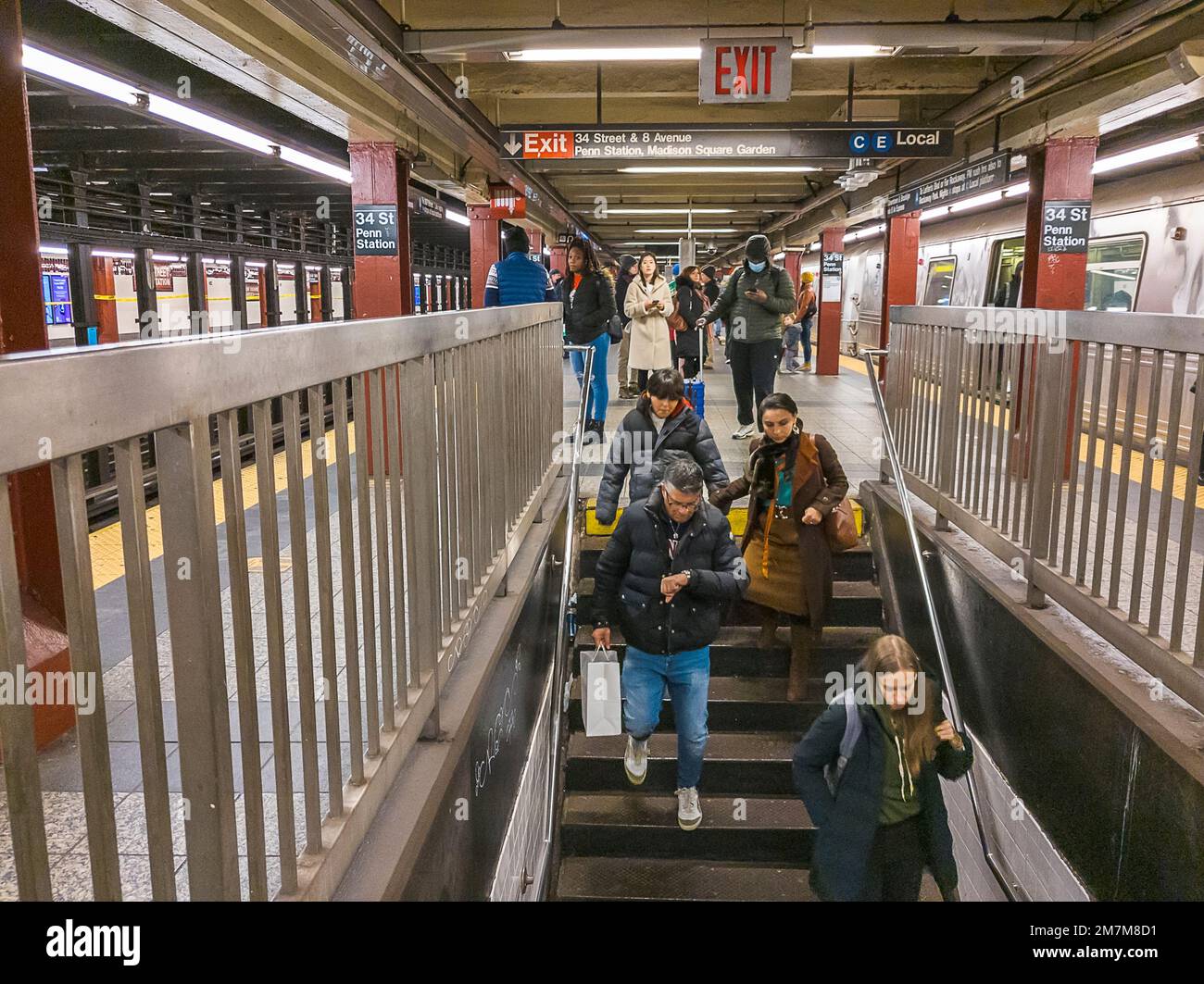 Weekend subway ridership, seen in Penn Station, in New York on Sunday, January 8, 2023. (© Richard B. Levine) Stock Photo