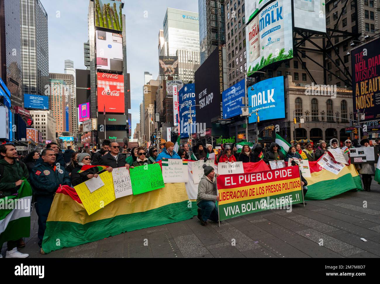 Bolivian-Americans and their supporters gather in Times Square in New York on Sunday, January 8, 2022 to protest political persecution in Bolivia.  (© Richard B. Levine) Stock Photo