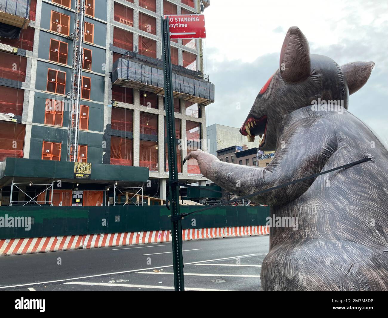 An inflatable Union rat outside affordable housing construction in Chelsea  in New York on Monday, January 9, 2023. (© Frances M. Roberts) Stock Photo