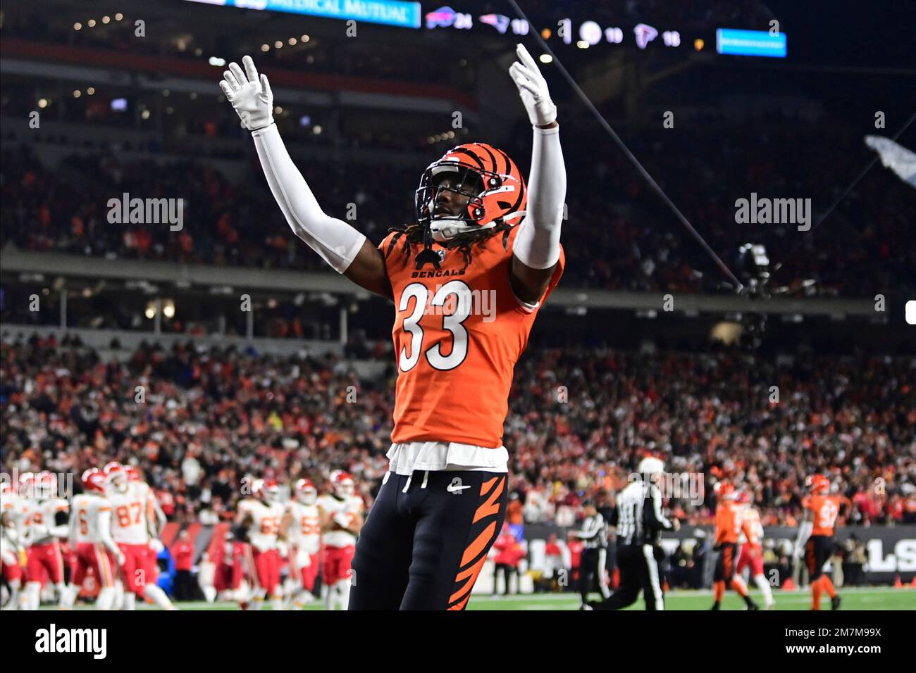 Cincinnati Bengals cornerback Tre Flowers (33) celebrates during an NFL  football game against the Kansas City Chiefs, Sunday, Dec. 4, 2022, in  Cincinnati. (AP Photo/Emilee Chinn Stock Photo - Alamy