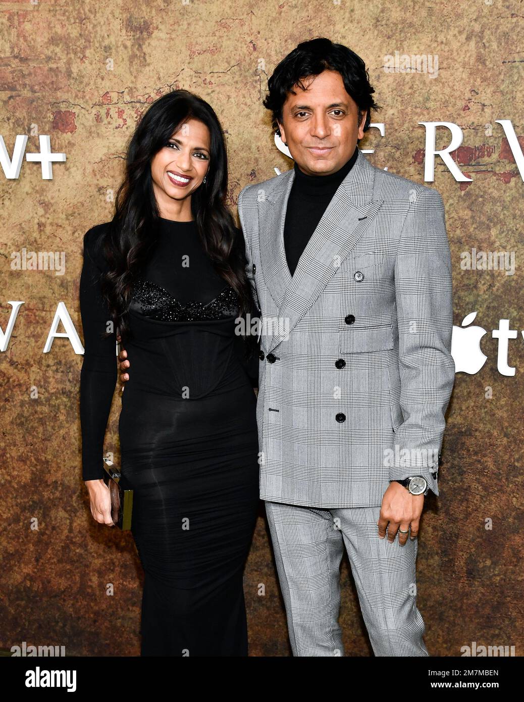 M. Night Shyamalan, right, and wife Bhavna Vaswani attend the premiere