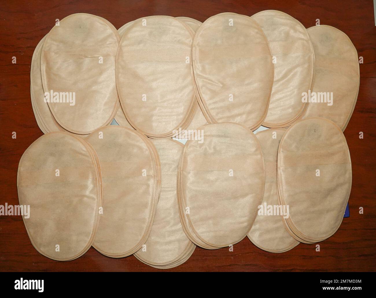 pile of stoma bags closeup. intestine cancer with operation Stock