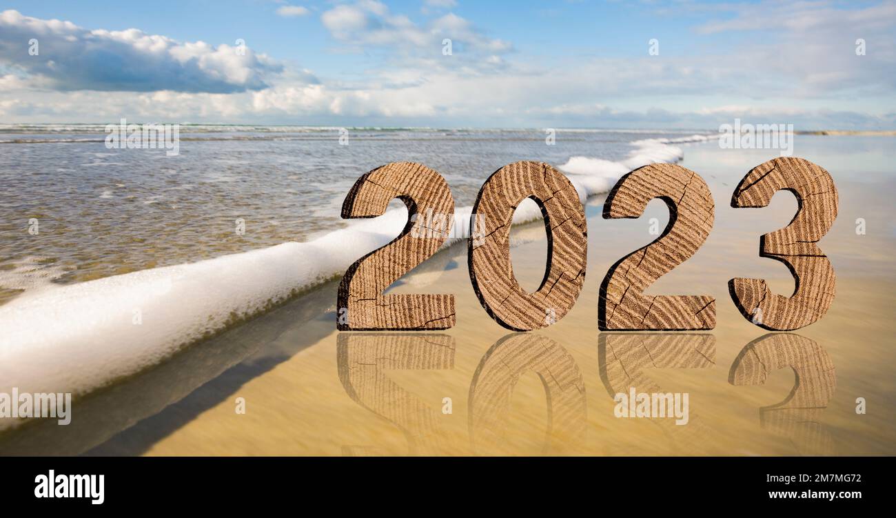Year 2022-2023 made of wood with wave Stock Photo