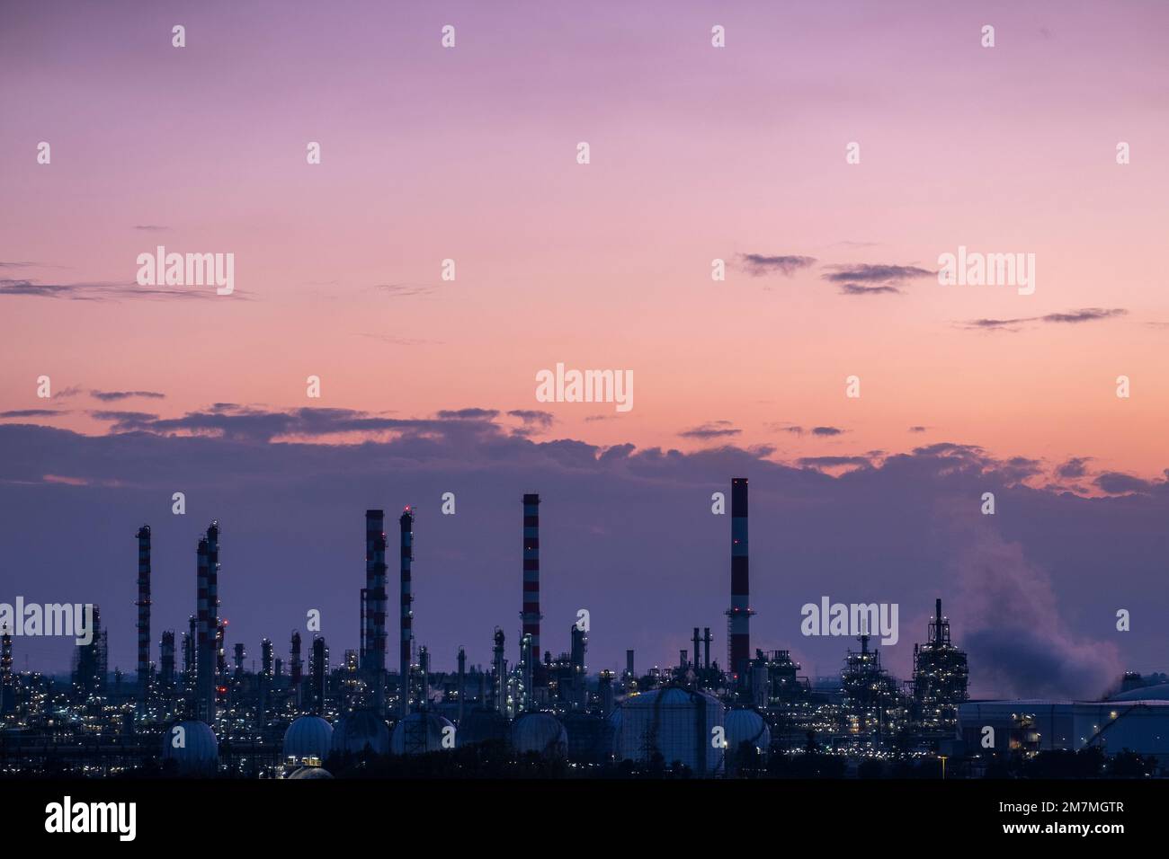 Panoramic view of a petrochemical and refinery industrial area Stock