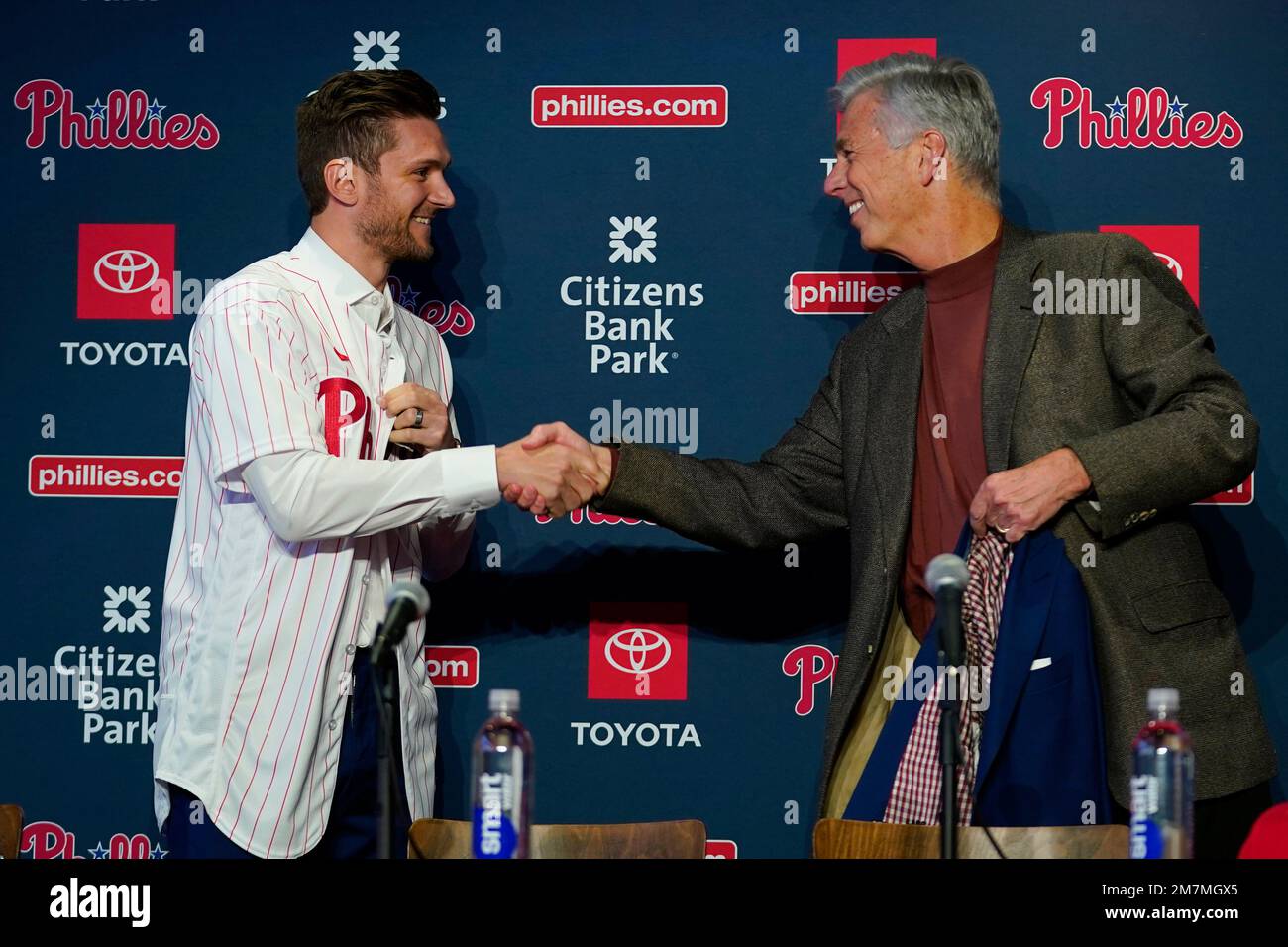 Trea Turner of the Philadelphia Phillies smiles during his News