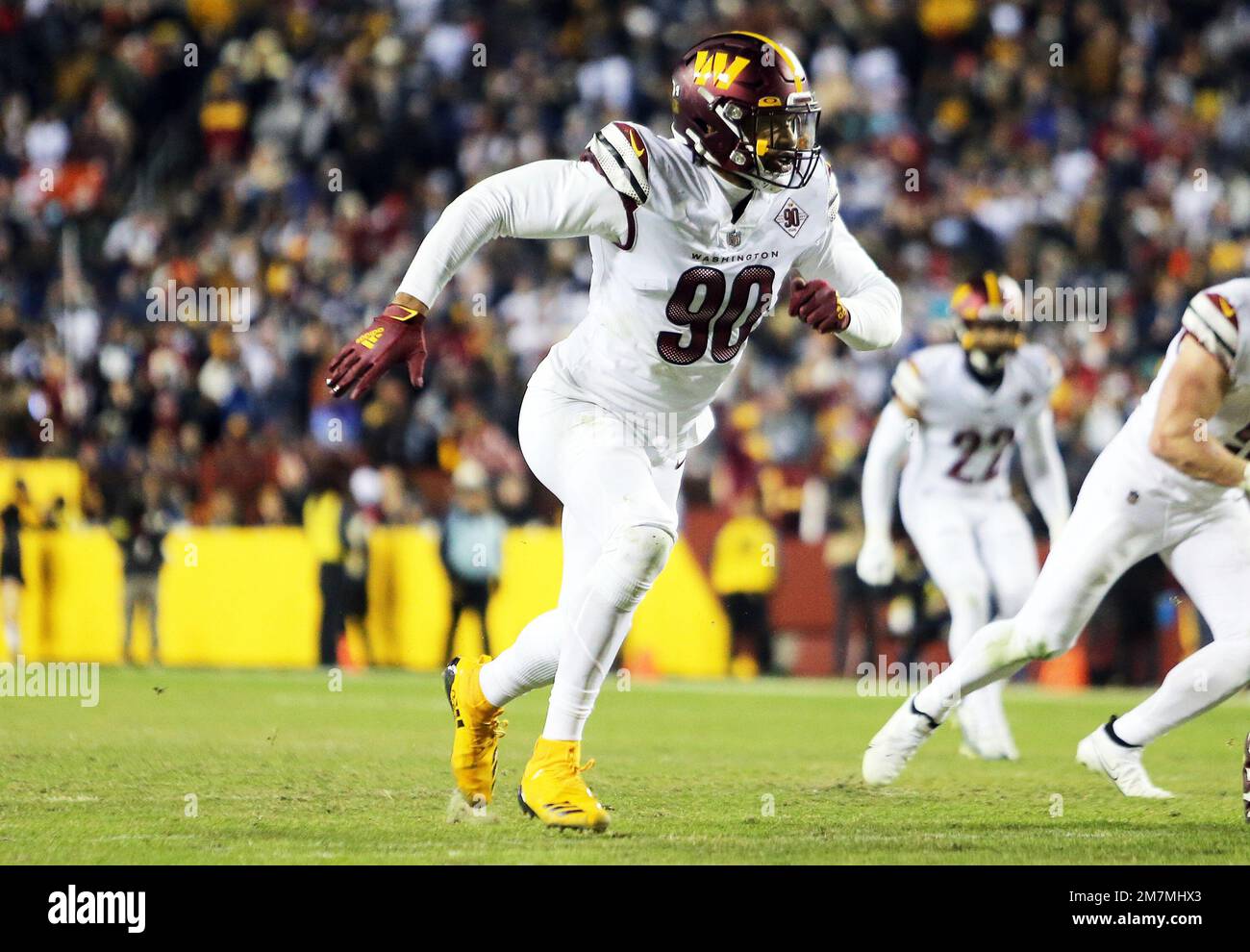 Washington Commanders defensive end Montez Sweat (90) runs during an NFL  football game against the Dallas Cowboys, Sunday, January 8, 2023 in  Landover. (AP Photo/Daniel Kucin Jr Stock Photo - Alamy