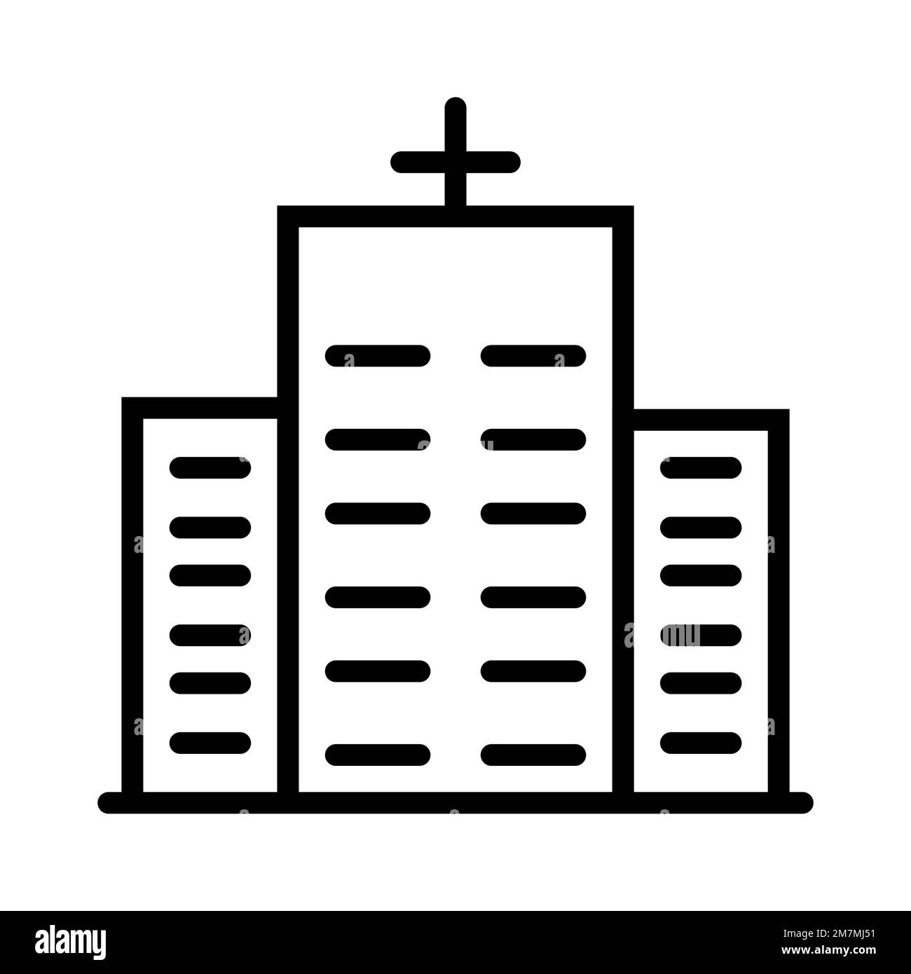 Hospital building icon line isolated on white background. Black flat ...