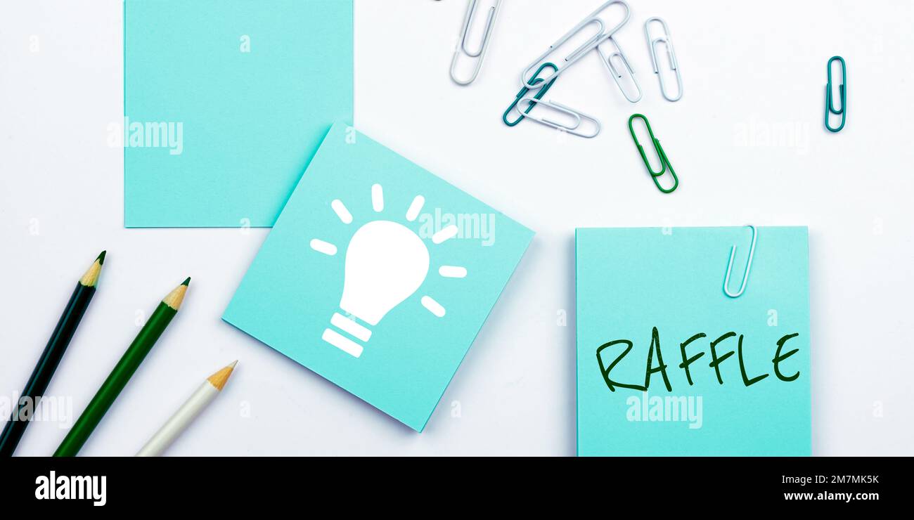 Text Sign Showing Raffle Word For Means Of Raising Money By Selling 