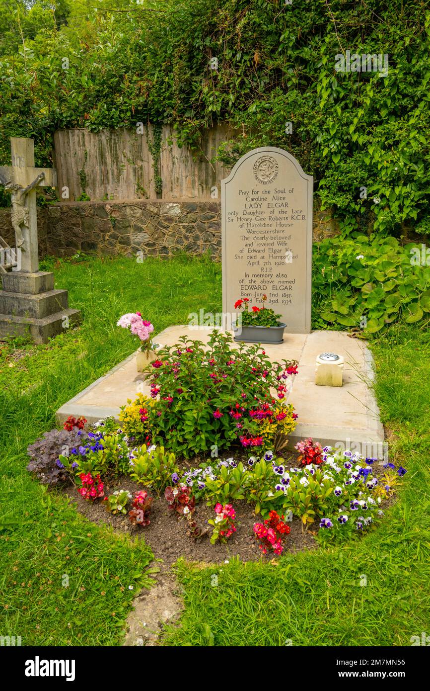 The Grave of Edgar Elgar at St Wulstan Catholic Church at, Little Malvern Worcestershire Stock Photo
