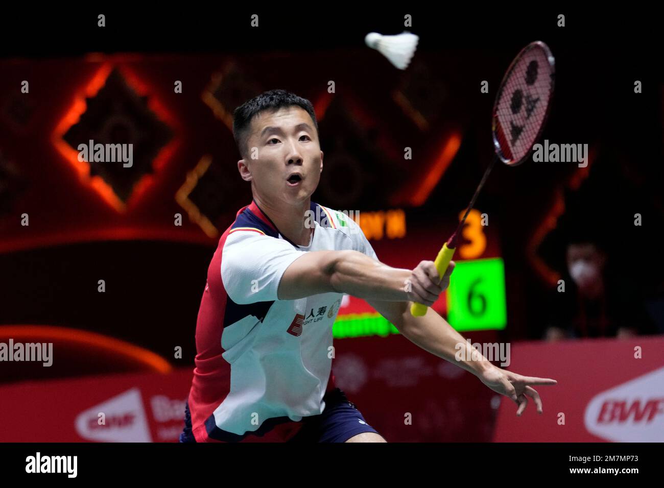 China's Lu Guangzu competes against India's HS Prannoy during their men's  singles Group A badminton match at the BWF World Tour Finals in Bangkok,  Thailand, Thursday, Dec. 8, 2022. (AP Photo/Sakchai Lalit