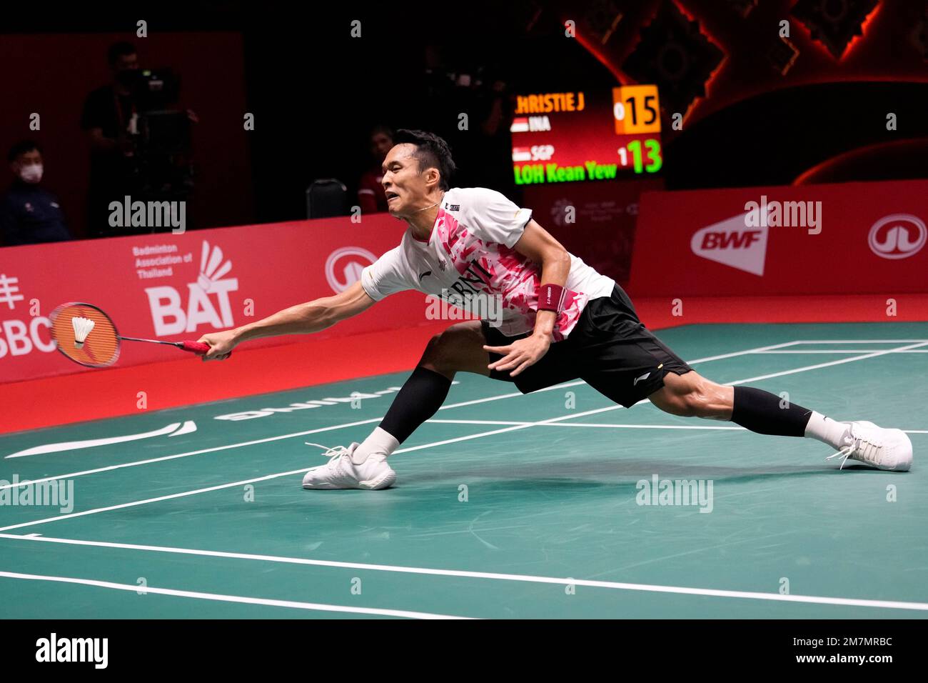 Indonesia's Jonatan Christie competes against Singapore's Loh Kean Yew  during their men's singles Group B badminton match at the BWF World Tour  Finals in Bangkok, Thailand, Thursday, Dec. 8, 2022. (AP Photo/Sakchai