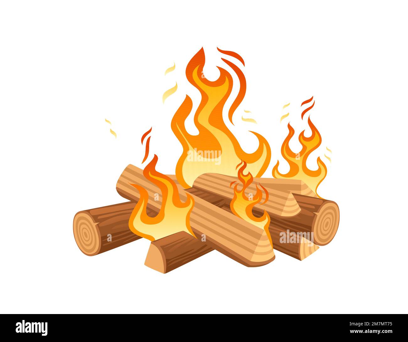 Bonfire with burning wood and flame vector illustration isolated on white background Stock Vector