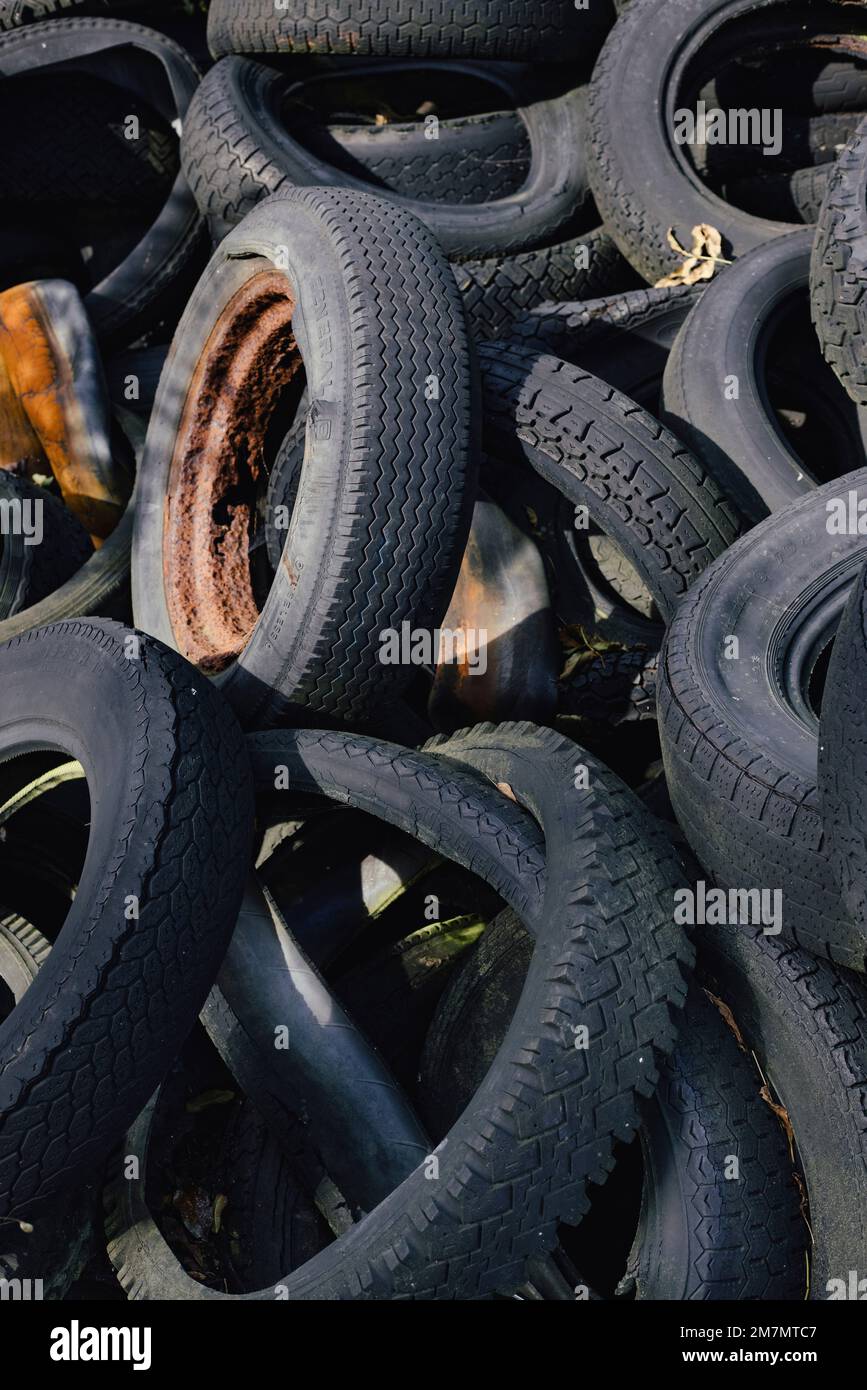 Pile of old car tires in Germany Stock Photo Alamy