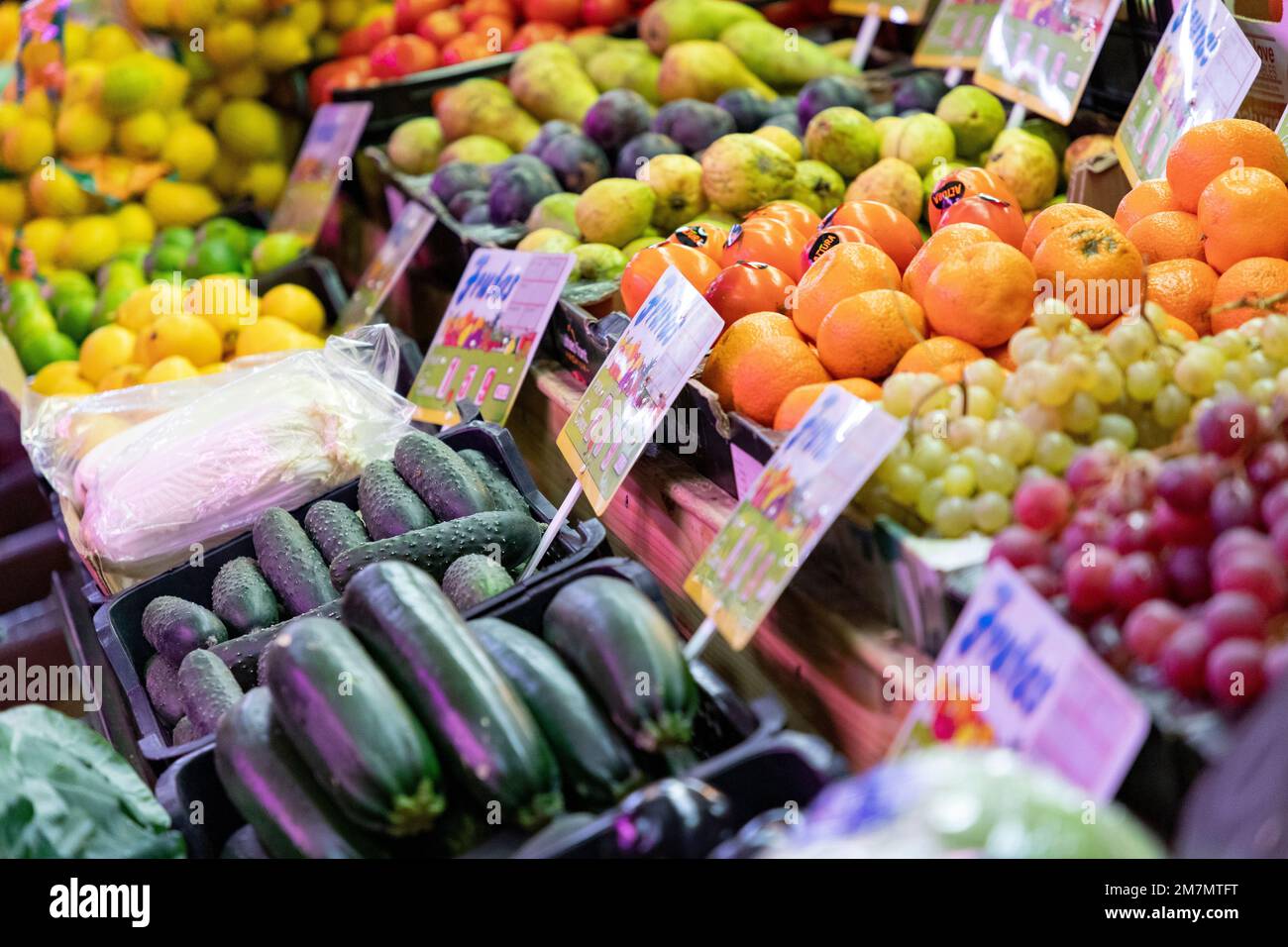 Lettuces. Fruit and vegetable stall. Stall with lettuce in a market in
