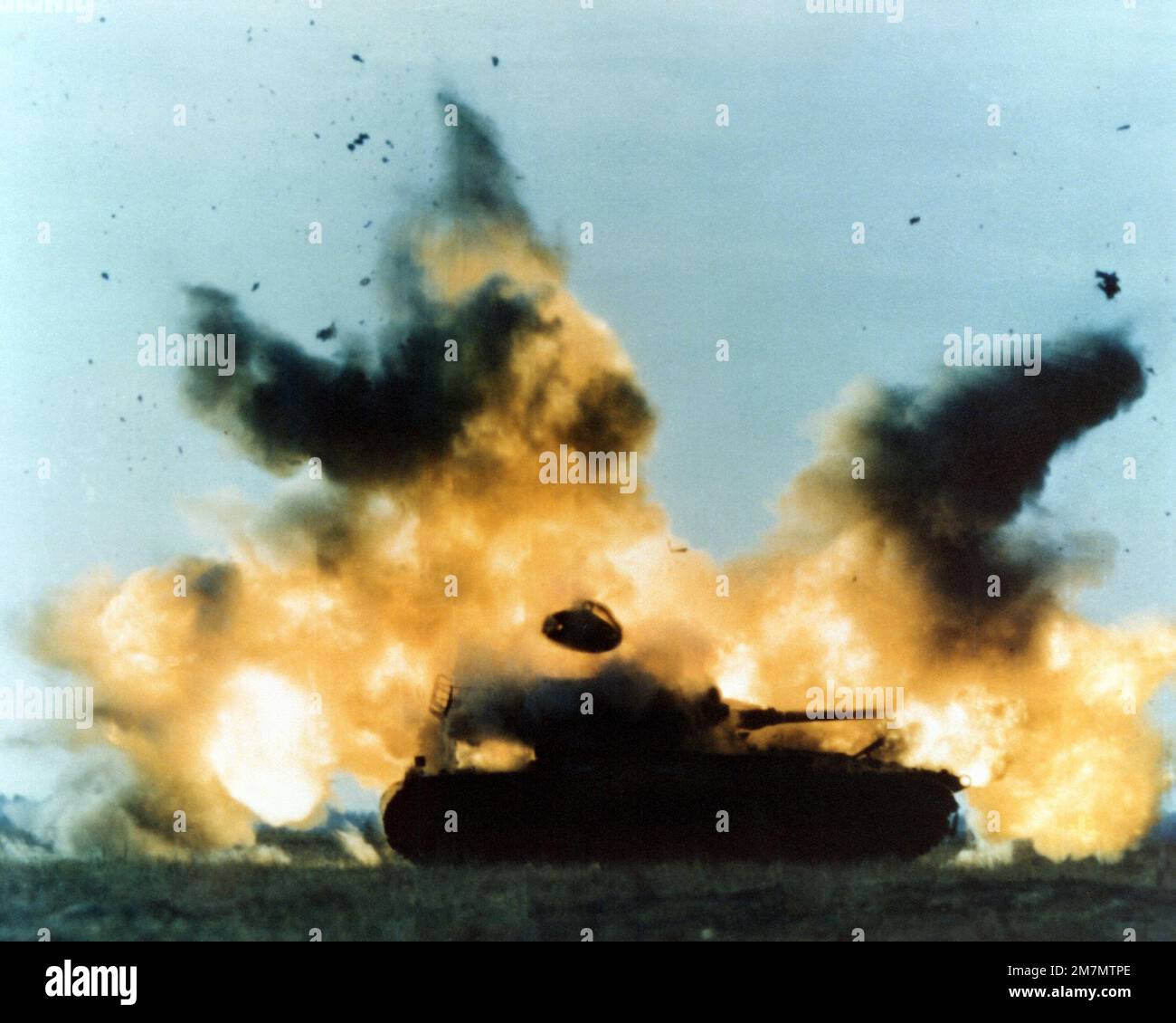 An M48 tank shortly after being struck by an AGM65 Maverick missile