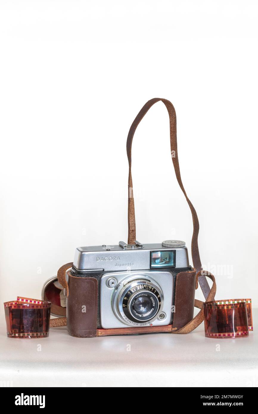 old fashioned analog film camera, vintage photographic equipment Stock Photo