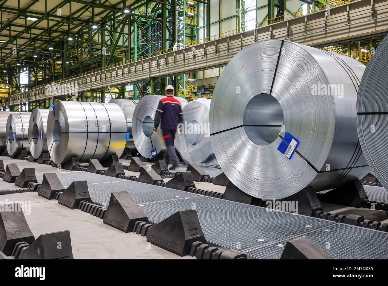 Dortmund, North Rhine-Westphalia, Germany - ThyssenKrupp Steel, FBA 10 Hot-dip galvanizing line 10, on the site of the Westfalenhuette, steel sheets a Stock Photo