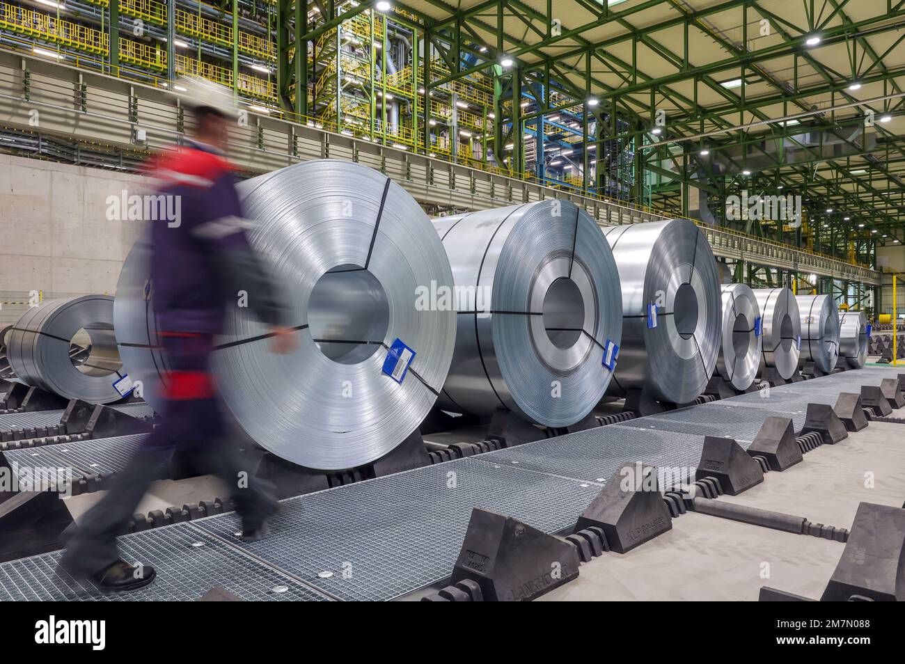 Dortmund, North Rhine-Westphalia, Germany - ThyssenKrupp Steel, FBA 10 Hot-dip galvanizing line 10, on the site of the Westfalenhuette, steel sheets a Stock Photo