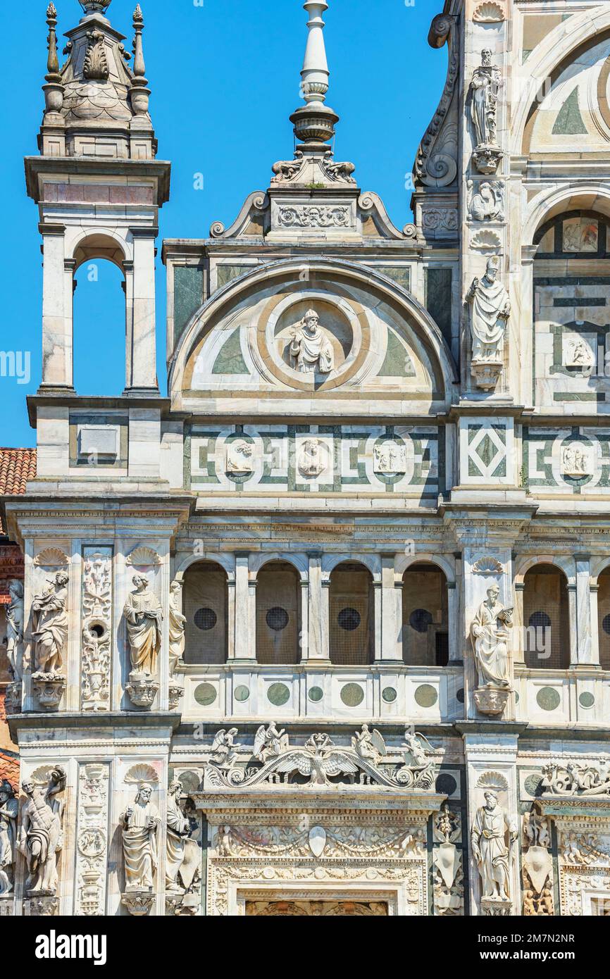 Abbey church facade, Certosa di Pavia monastery, Certosa di Pavia, Lombardy, Italy Stock Photo