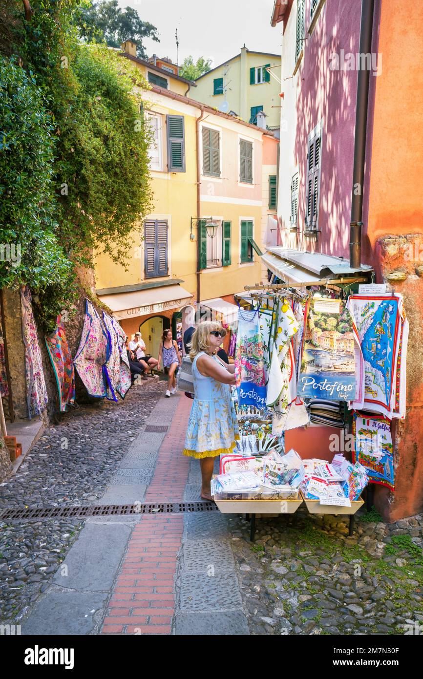 Shopping street, Portofino, Liguria, Italy Stock Photo