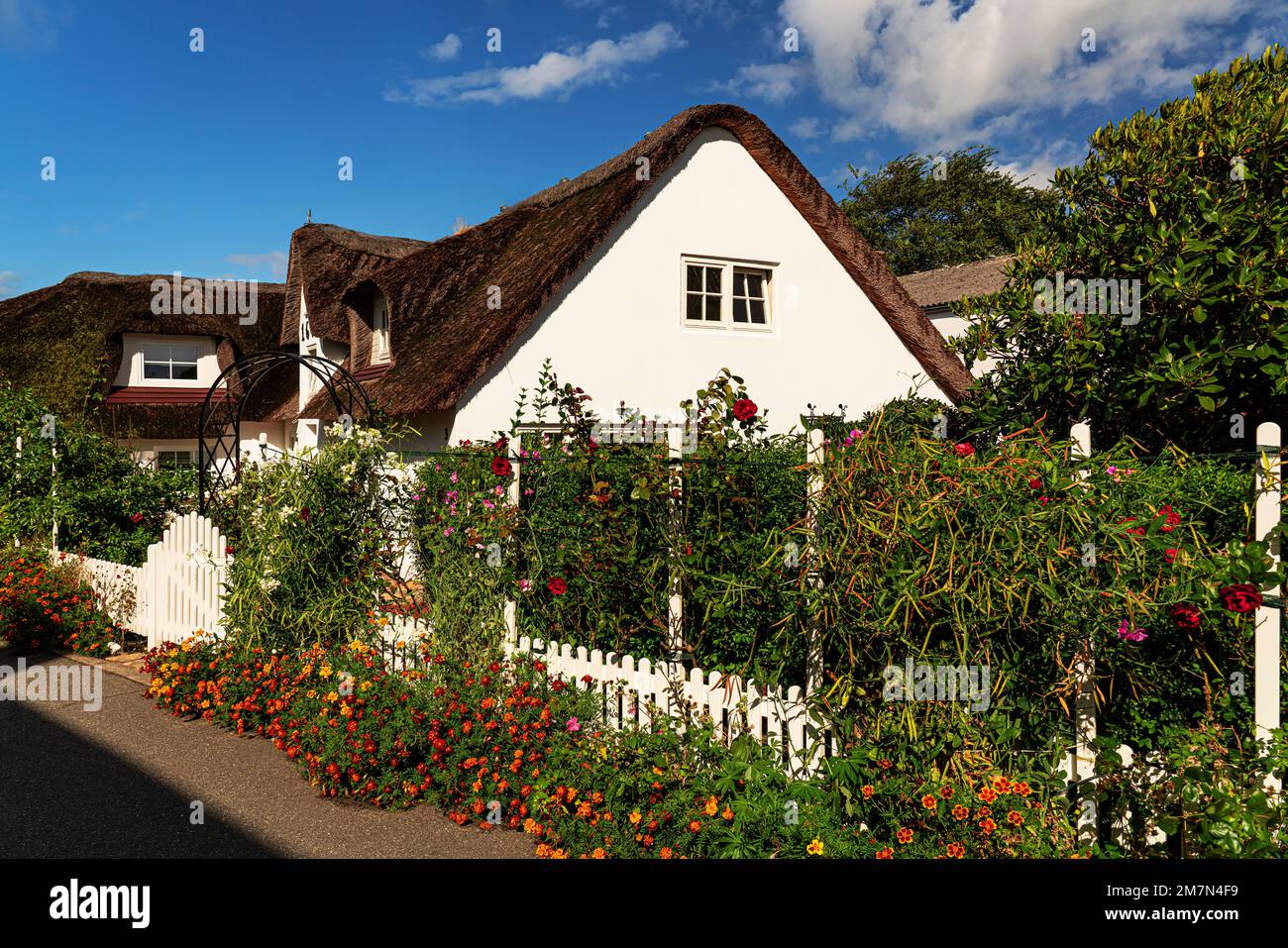 Uthland Frisian house in the municipality of Nebel on the island of Amrum Stock Photo