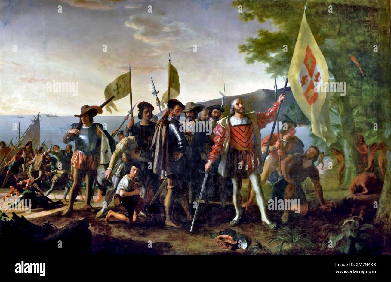 Christopher Columbus. Painting entitled 'Landing of Columbus' by John Vanderlyn (1775-1852), oil on canvas, 1847 Stock Photo
