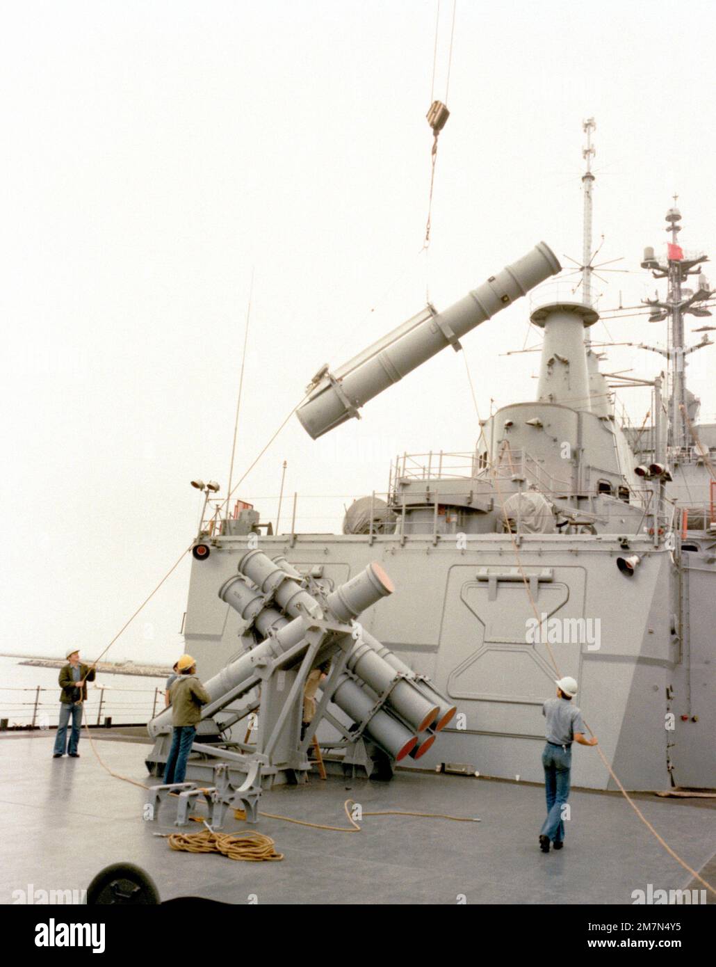 AGM84 Harpoon surfacetosurface missile canisters are loaded aboard