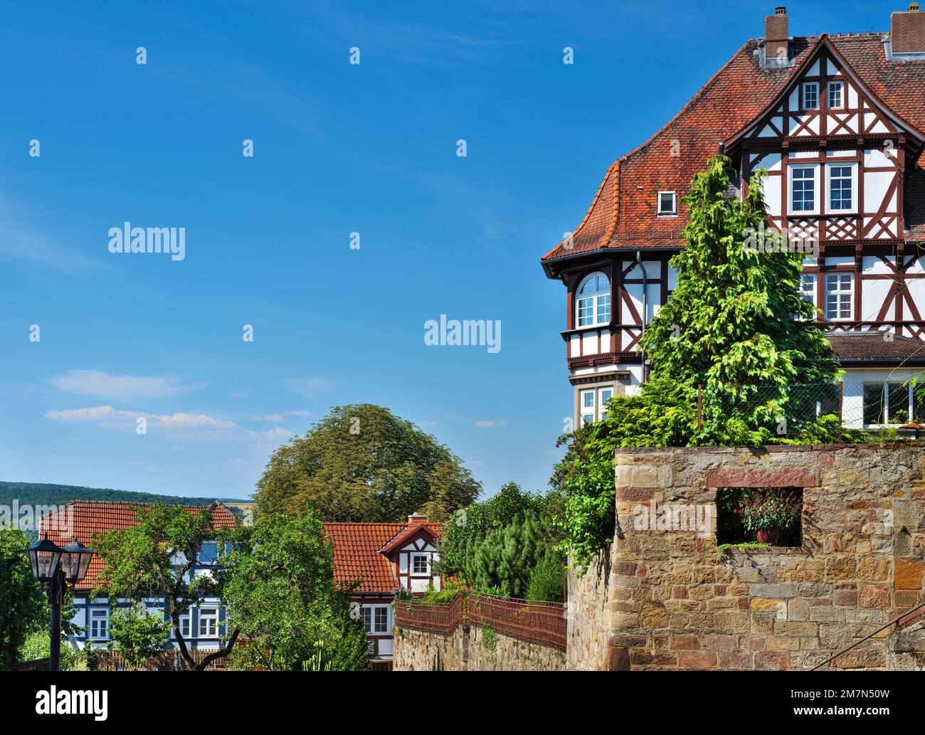 Europe, Germany, Hesse, Schwalm-Eder county, town Fritzlar, German Half-Timbered Houses Route, half-timbered houses at the goat mountain, view to the west Stock Photo