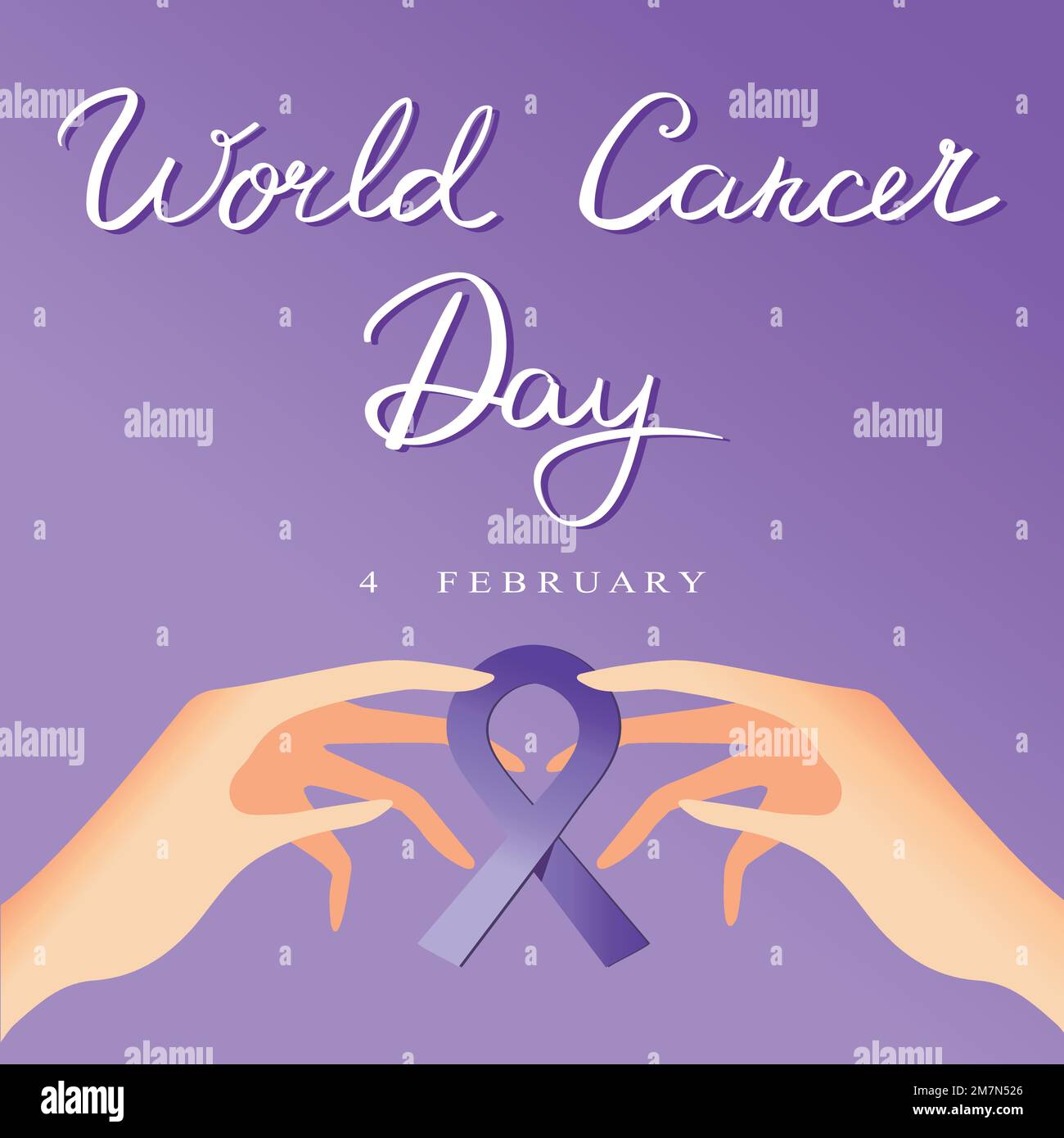 World Cancer Day concept. Cancer awarness. Flat design. Lavender ribbon Stock Vector