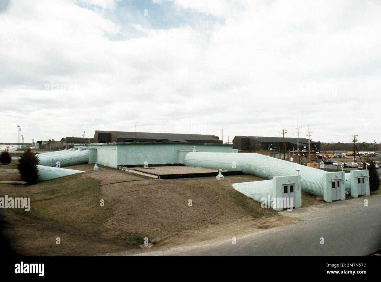 Aerial view of the headquarters building for the 509th Bombardment Wing