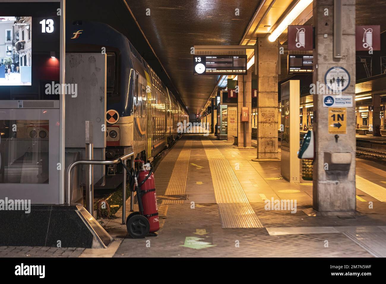 Venice, Italy 6 January 2023: Train in Railway station at night Stock Photo