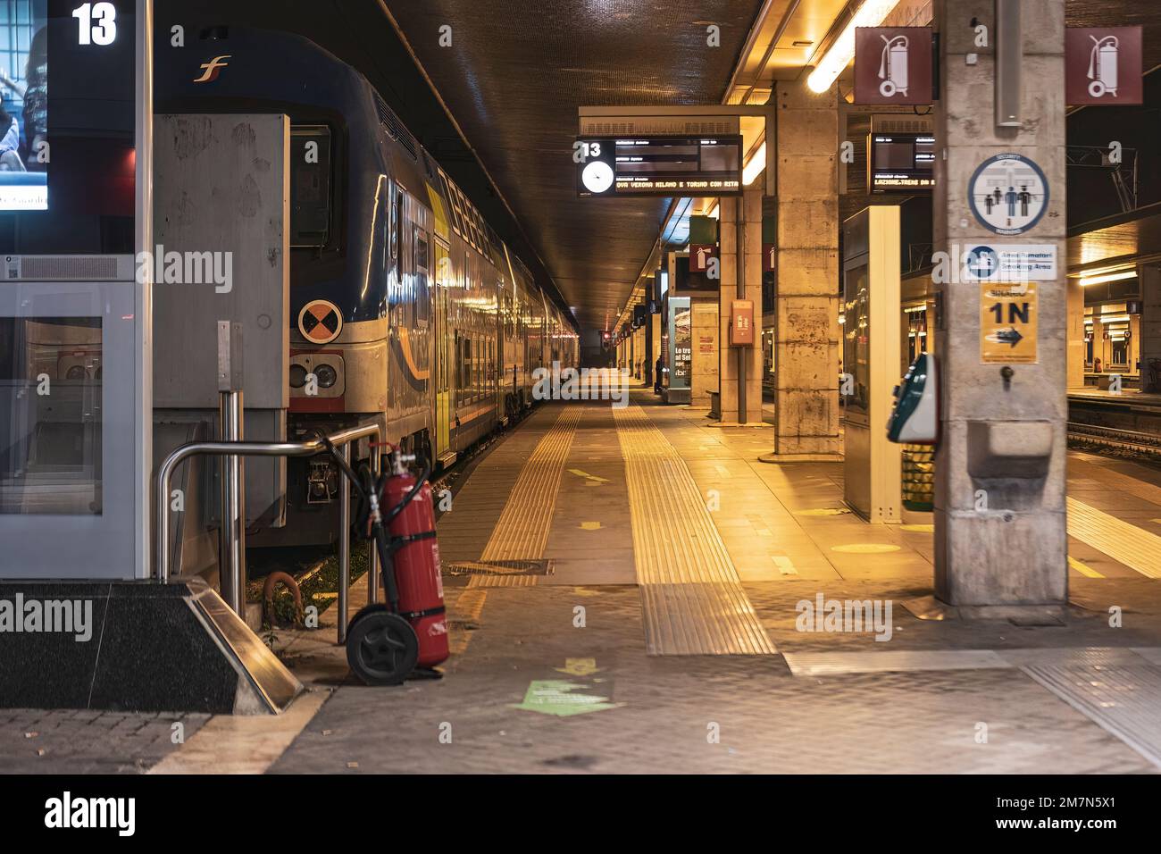 Venice, Italy 6 January 2023: Train in Railway station at night Stock Photo