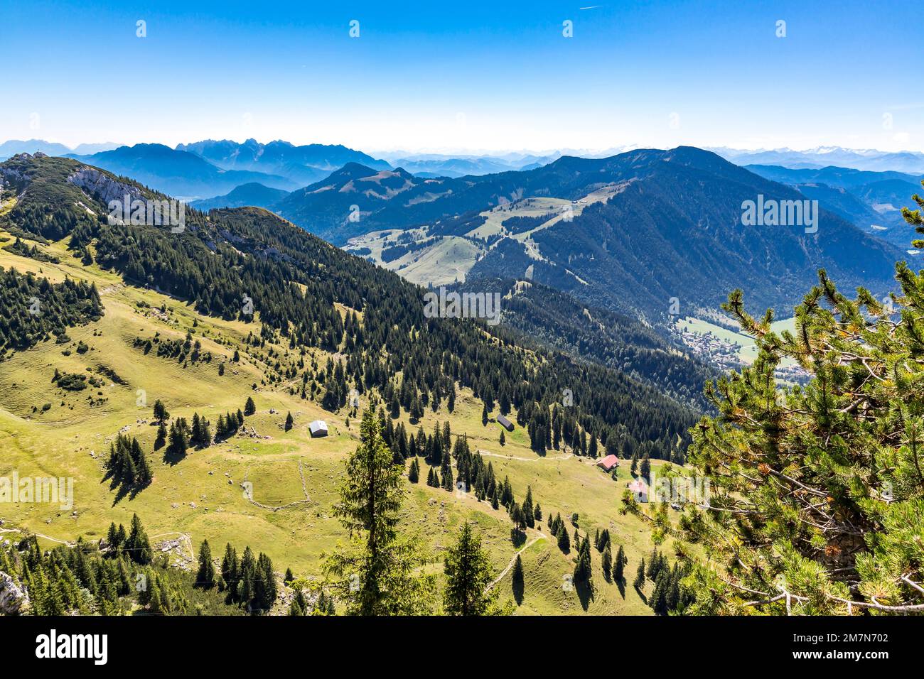 View from Wendelstein to the mountains, Sudelfeld, Wilder Kaiser, Glocknergruppe, Hohe Tauern, Bayrischzell, Upper Bavaria, Bavaria, Germany, Europe Stock Photo