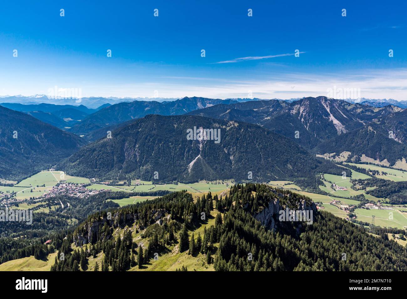 View from Wendelstein to the mountains, Seebergkopf, 1538 m, Hochmiesing, 1883 m, Rotwandgruppe, Wendelstein area, Bayrischzell, Upper Bavaria, Bavaria, Germany, Europe Stock Photo