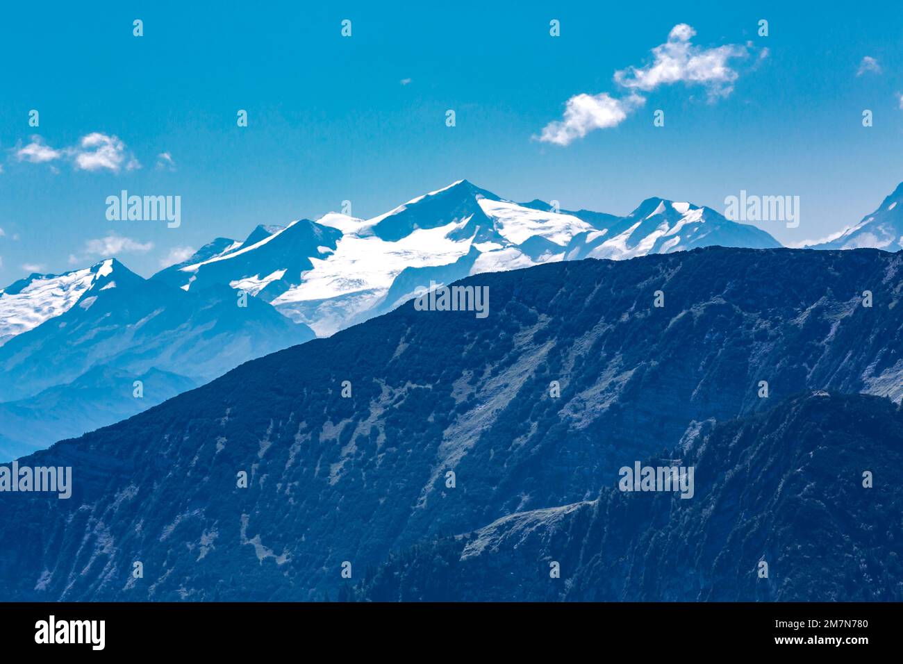 View from Wendelstein to the mountains, Venedigergruppe, Kleinvenediger, 3471 m, Großvenediger, 3666 m, Keeskogel, 3291 m, Bayrischzell, Upper Bavaria, Bavaria, Germany, Europe Stock Photo