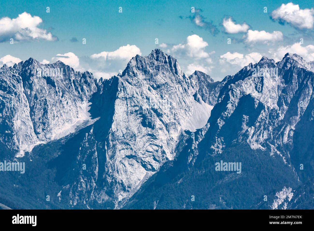View from Wendelstein summit, 1838 m, on Wilder Kaiser, Bayrischzell, Upper Bavaria, Bavaria, Germany, Europe Stock Photo