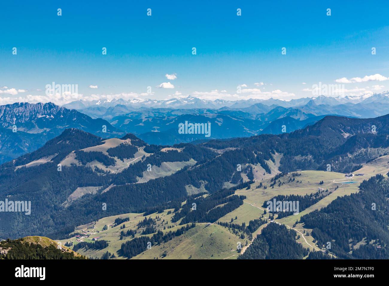 View from Wendelstein summit, 1838 m, on the mountain landscape, Sudelfeld, behind Großglockner, 3798 m, Glocknergruppe, Bayrischzell, Upper Bavaria, Bavaria, Germany, Europe Stock Photo