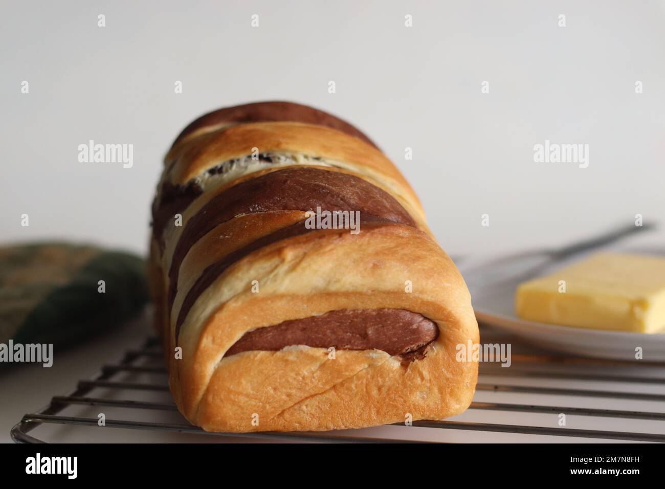 Vanilla Chocolate Swirl Bread loaf. It is a delicious, bakery style