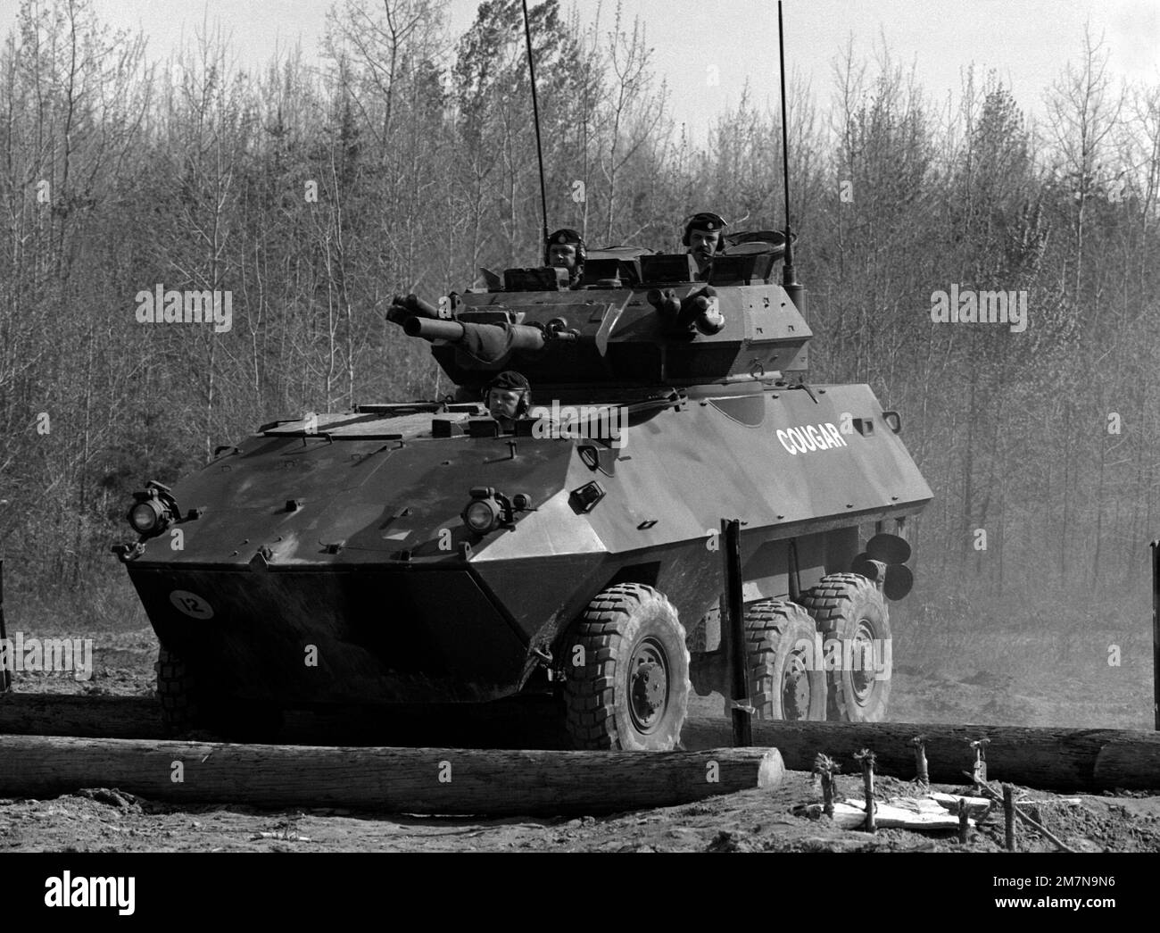 The Canadian armored vehicle general purpose (AVGP) doesn't have any problem going over obstacles during a mobility demonstration at the Murphy Demonstration Area. Base: Marine Corps Dev&Ec, Quantico State: Virginia (VA) Country: United States Of America (USA) Stock Photo