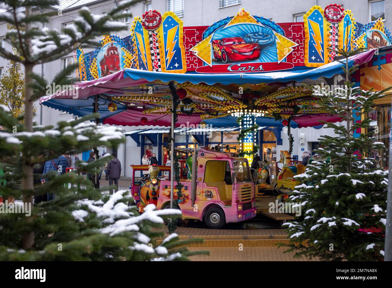 Carousel at a Christmas market on the day in December in Mecklenburg ...