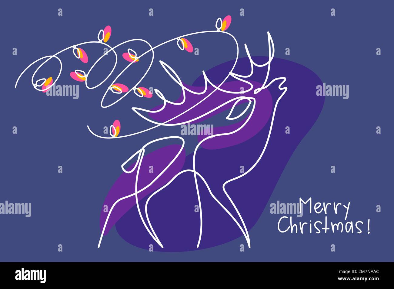 Christmas deer with holiday decoration garland with lights on antlers ...