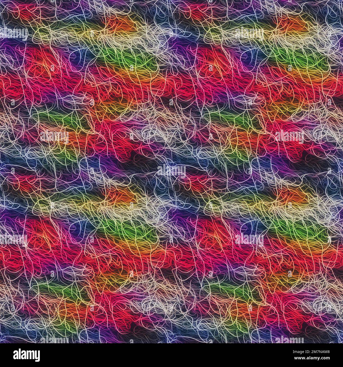 Seamless illustration, multi-colored thin tangled woolen threads in one ...