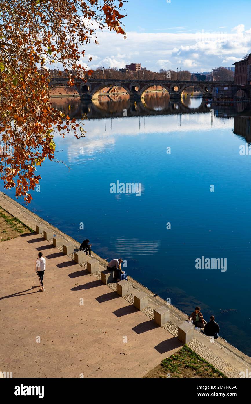 Pont Neuf and the Promenade Henri Martin on the Garonne river, Toulouse, France Stock Photo