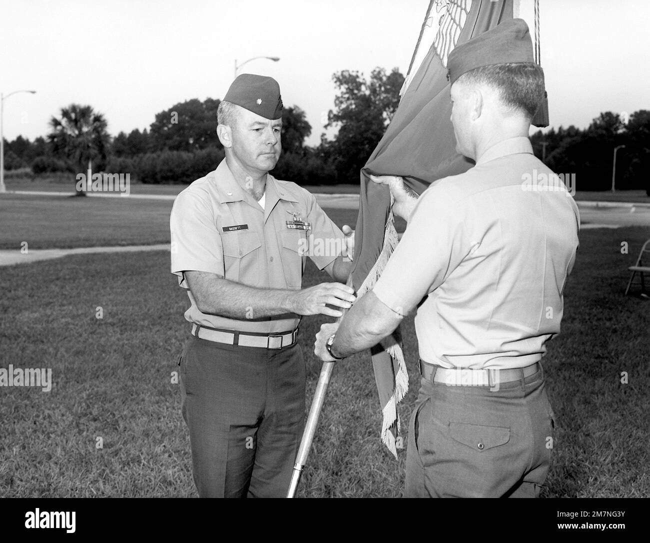 Change of command ceremony for LTC Delbert M. Bassett (left