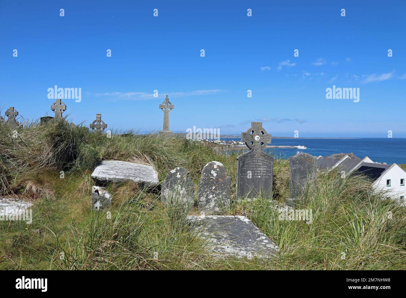 Celtic crosses in the graveyard at Inisheer Stock Photo