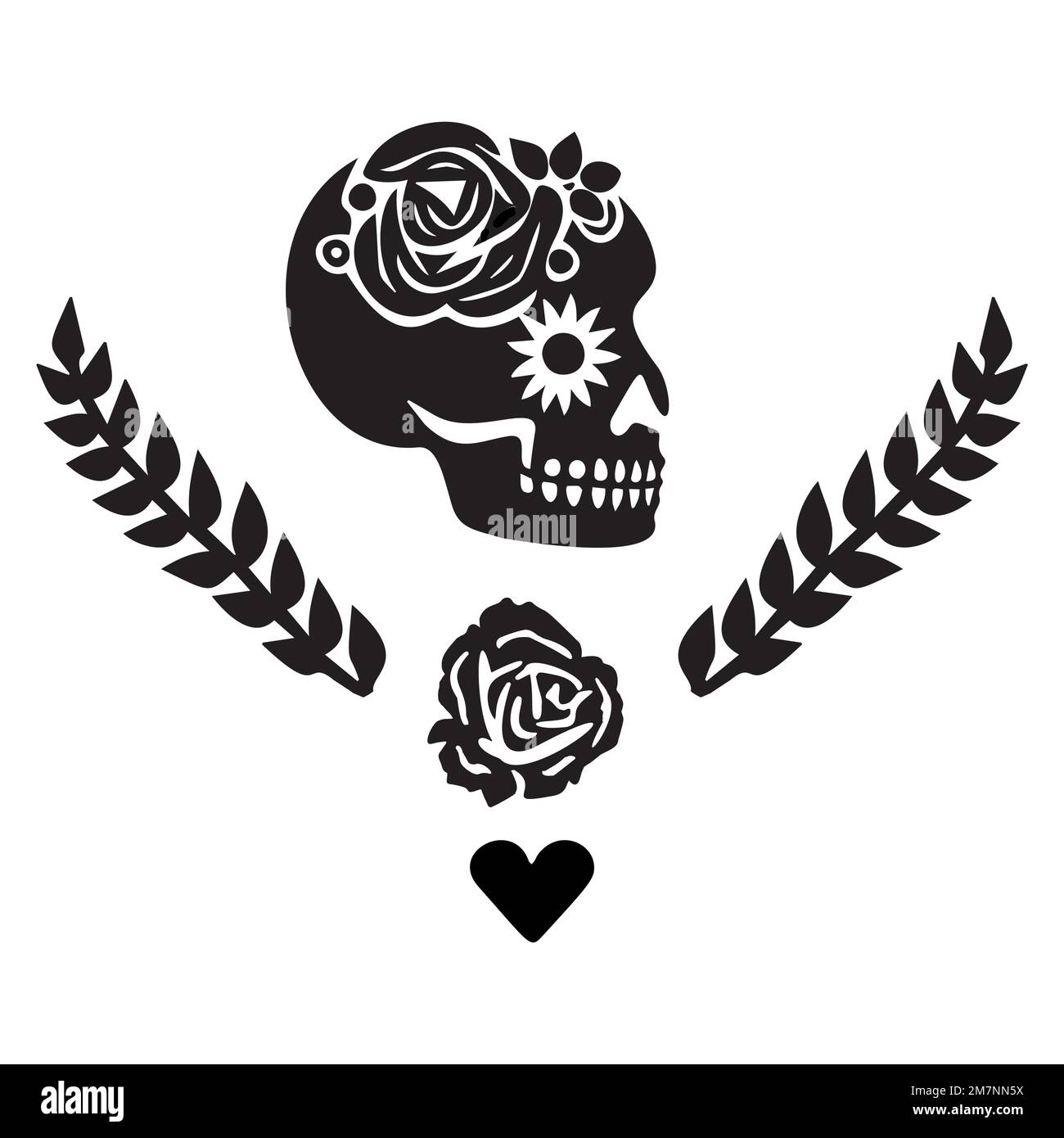 Valentines day skull love tattoo graphic. Vector floral skeleton Stock  Vector Image & Art - Alamy