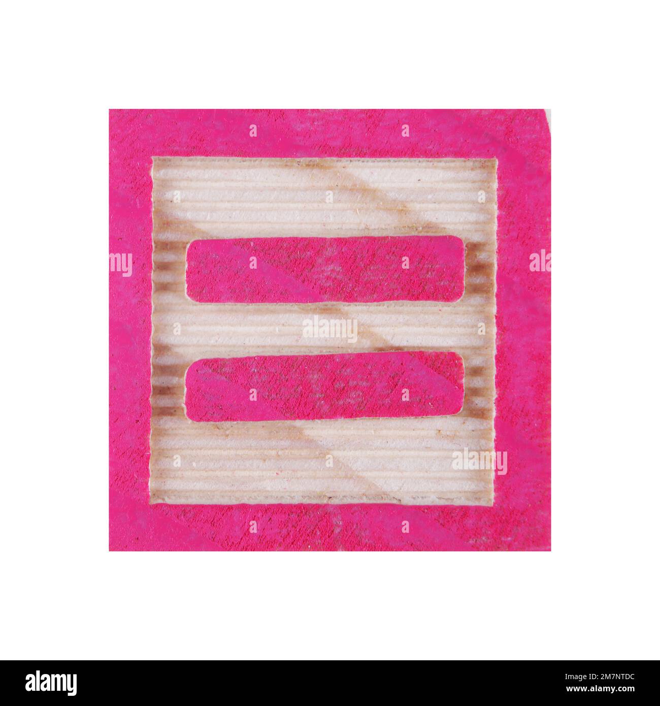 Equals sign childs wood block on white with clipping path Stock Photo