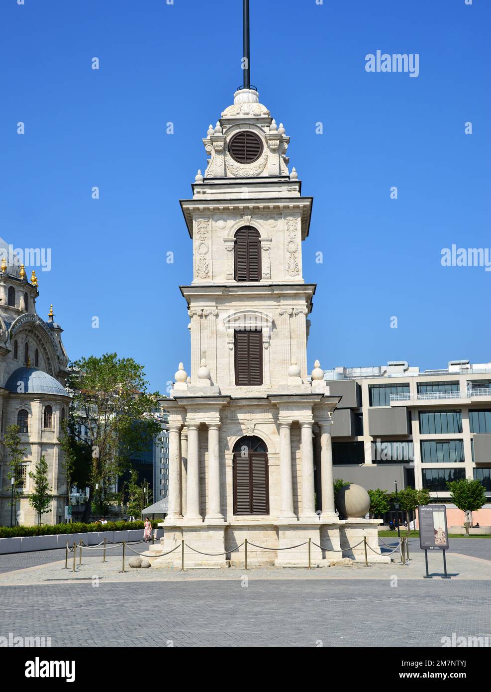 Nusretiye Clock Tower is in Istanbul, Turkey. Stock Photo