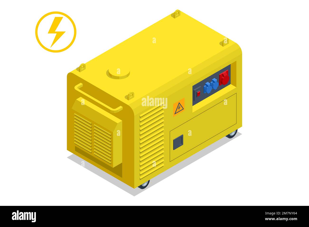 Isometric small yellow external mobile diesel generator for emergency