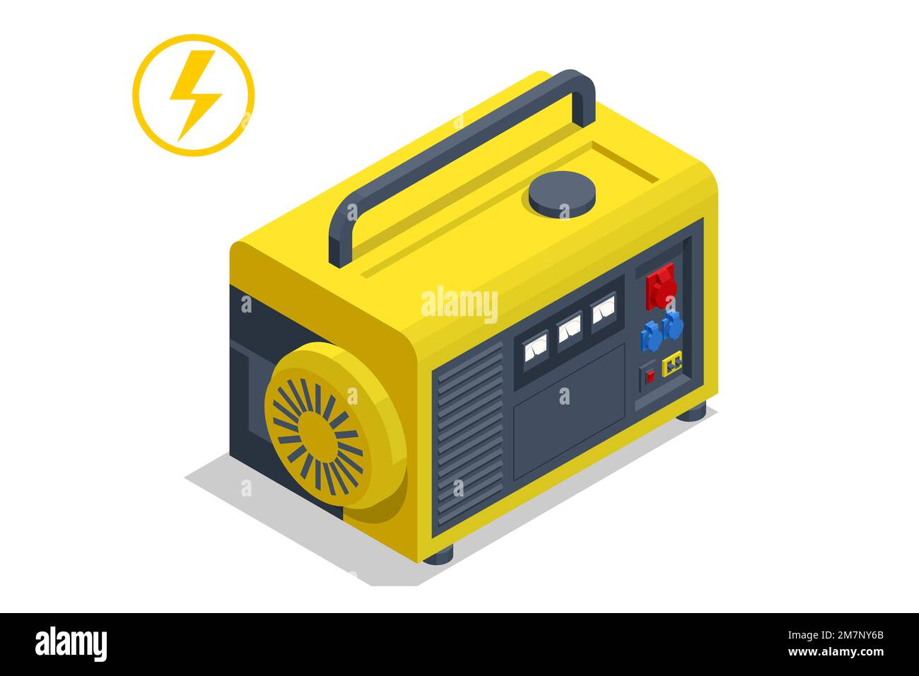 Isometric small yellow external mobile diesel generator for emergency